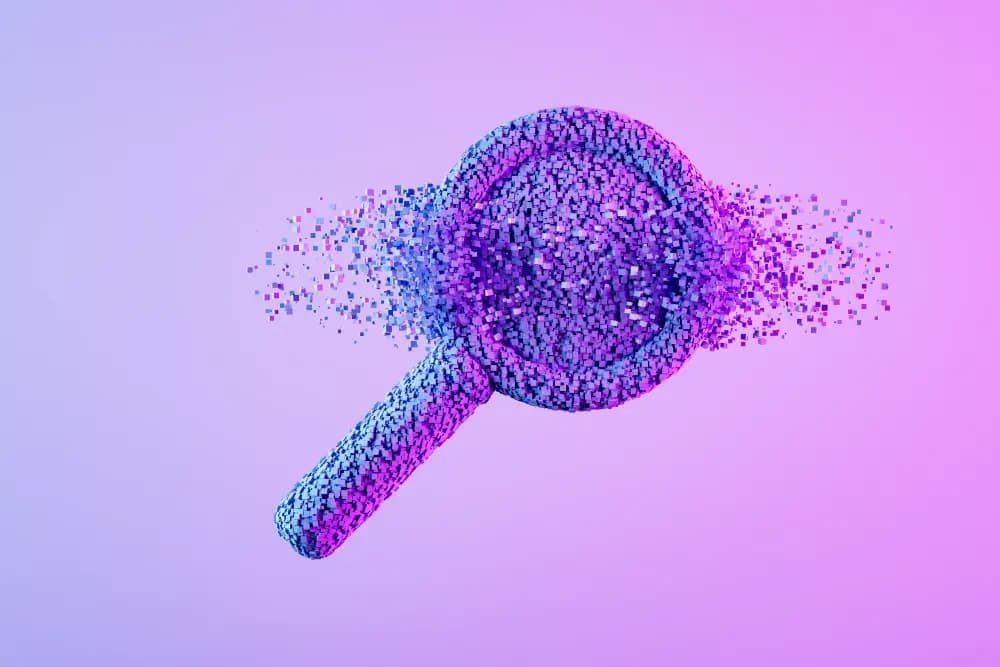 Neon magnifying glass – symbol for contract analysis and compliance